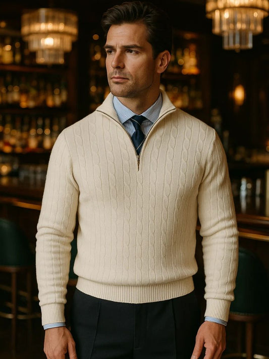 Cable-Knit Zip Neck Sweater