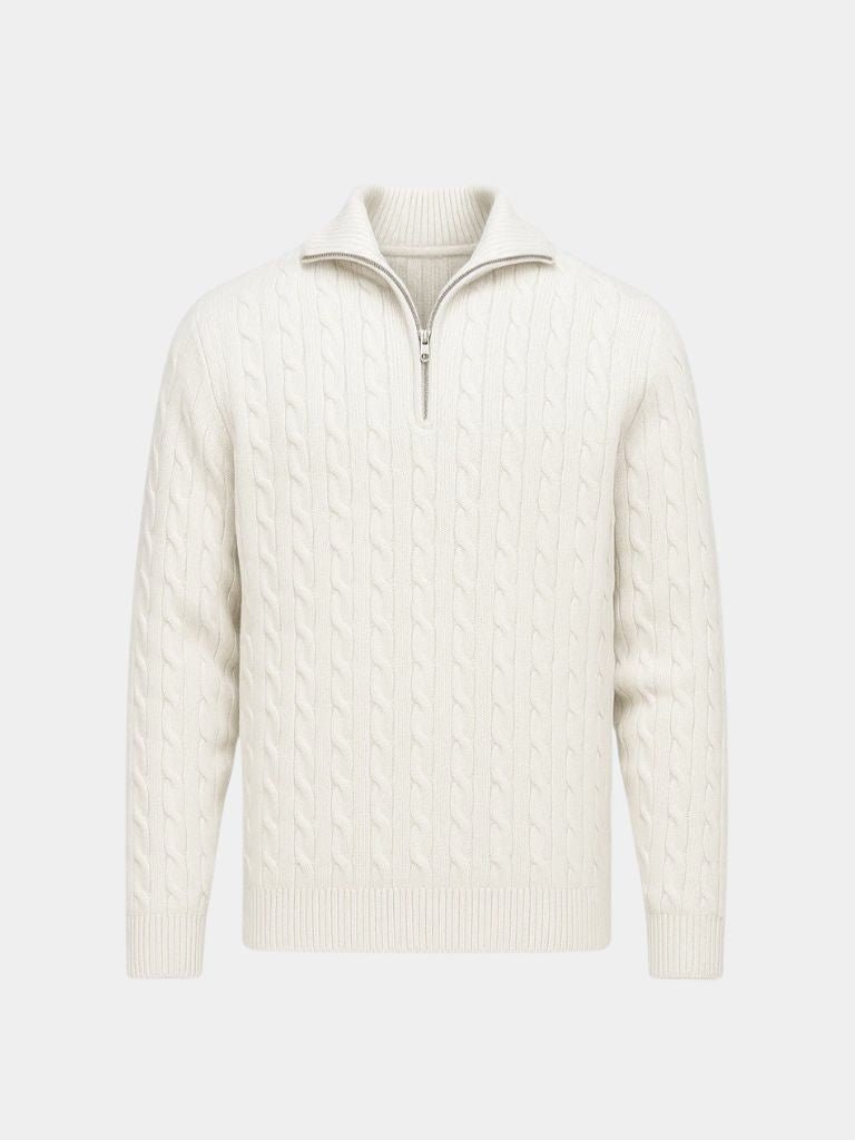 Cable-Knit Zip Neck Sweater
