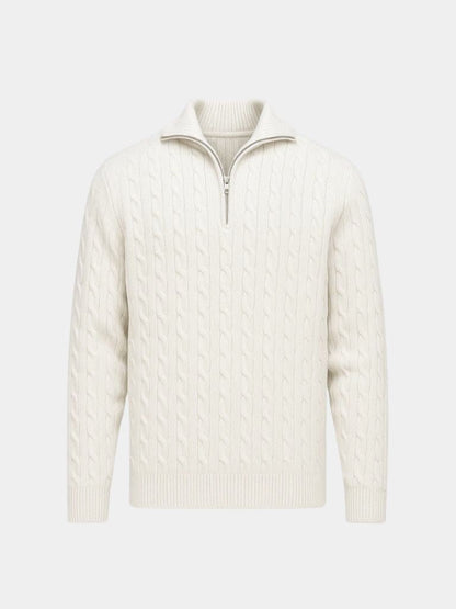 Cable-Knit Zip Neck Sweater