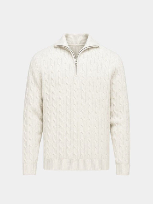 Cable-Knit Zip Neck Sweater