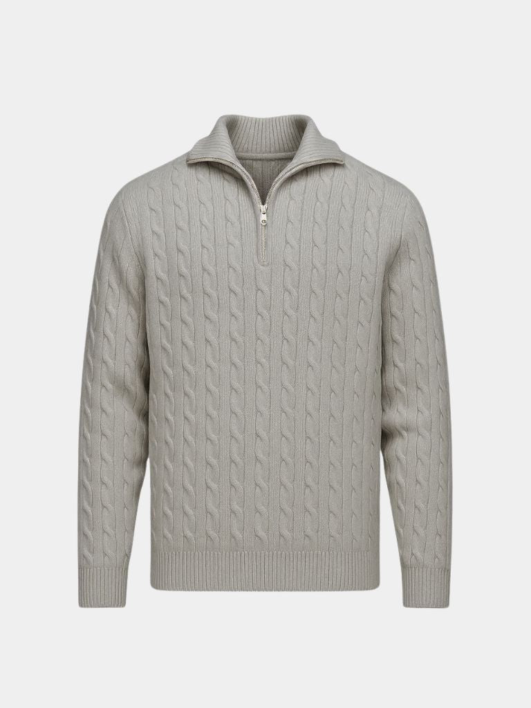 Cable-Knit Zip Neck Sweater