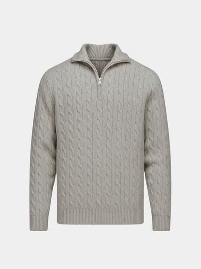 Cable-Knit Zip Neck Sweater