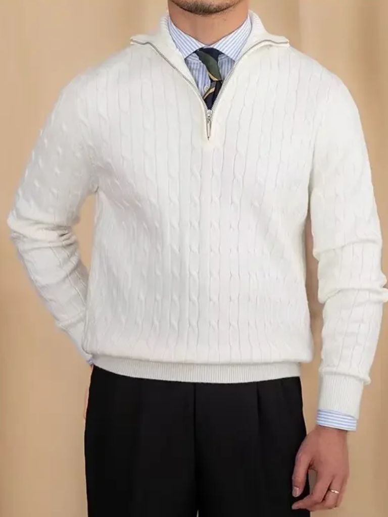Cable-Knit Zip Neck Sweater