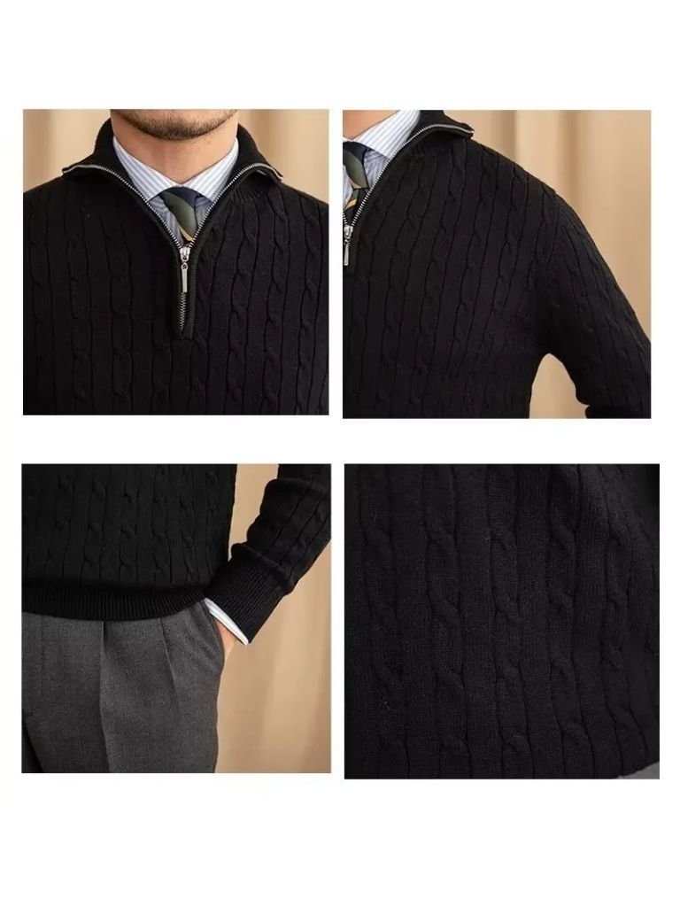 Cable-Knit Zip Neck Sweater