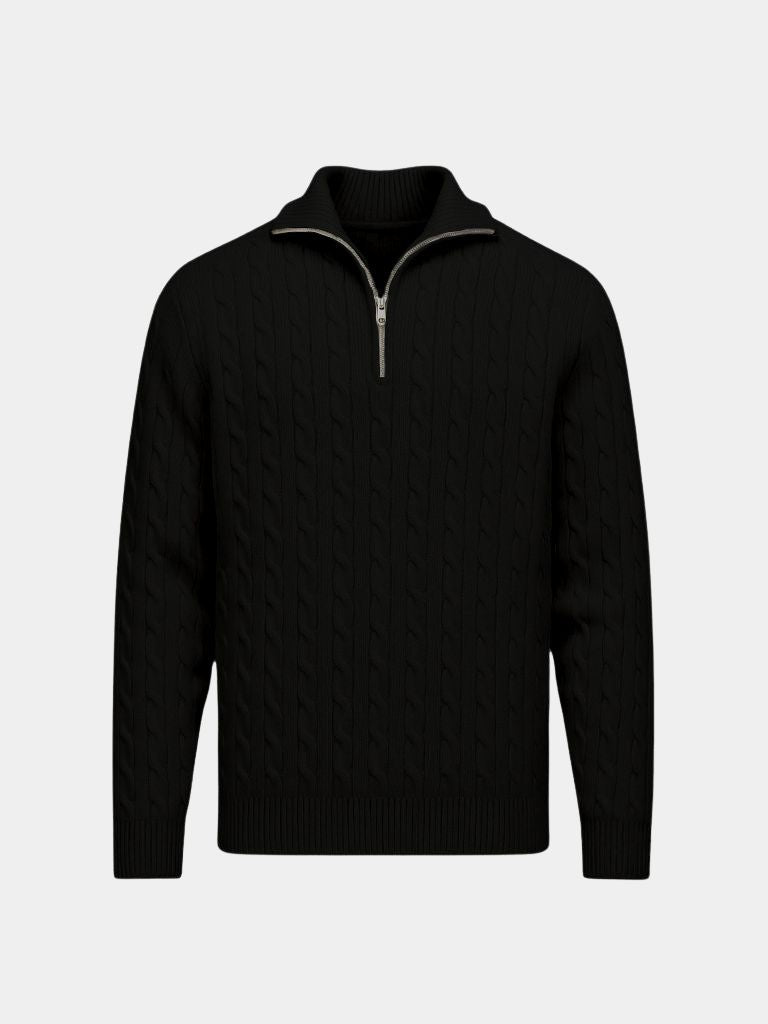 Cable-Knit Zip Neck Sweater