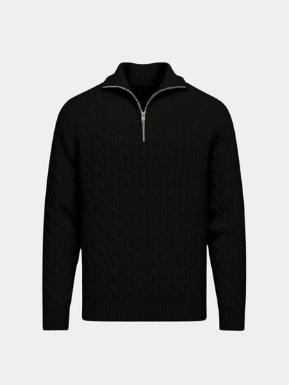 Cable-Knit Zip Neck Sweater