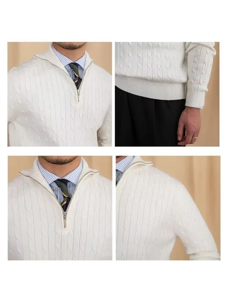 Cable-Knit Zip Neck Sweater