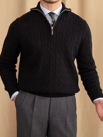 Cable-Knit Zip Neck Sweater