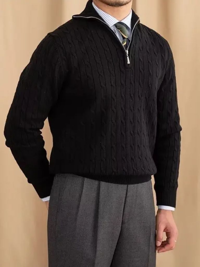 Cable-Knit Zip Neck Sweater