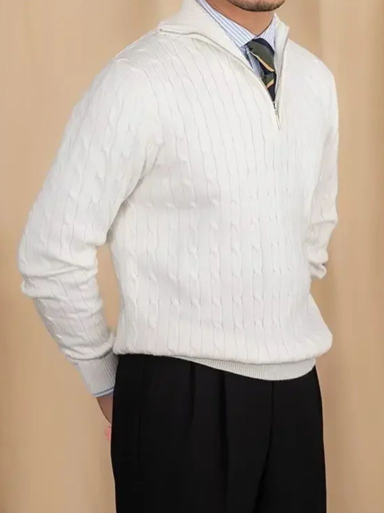 Cable-Knit Zip Neck Sweater