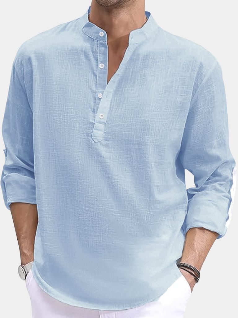 Casual Henry Neck Long Sleeve T-Shirt