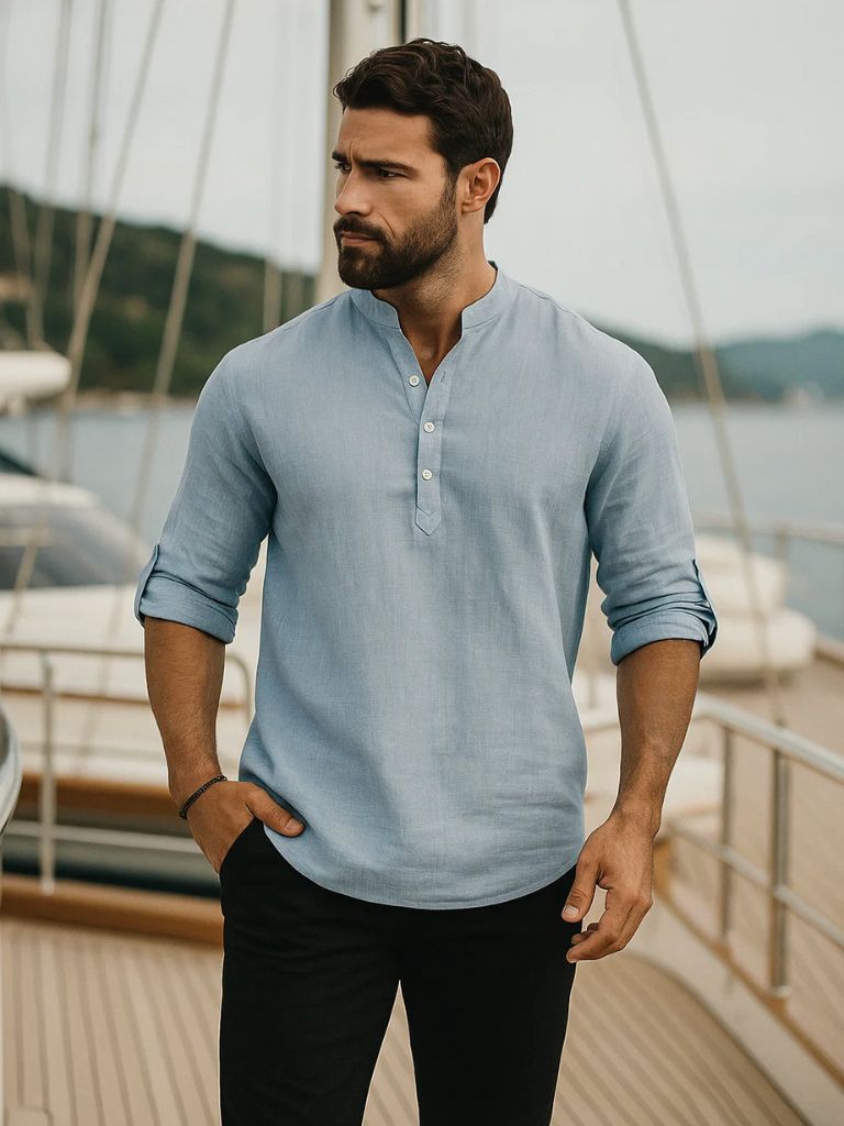 Casual Henry Neck Long Sleeve T-Shirt