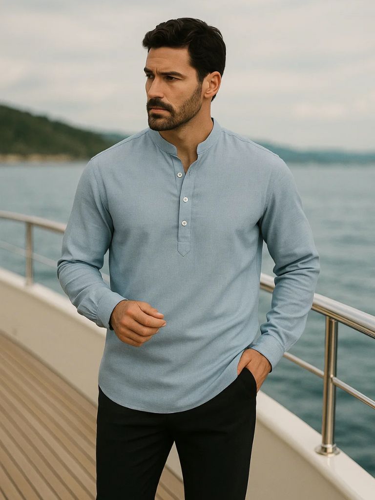 Casual Henry Neck Long Sleeve T-Shirt