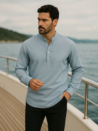 Casual Henry Neck Long Sleeve T-Shirt