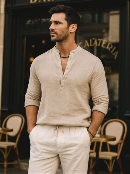 Casual Henry Neck Long Sleeve T-Shirt