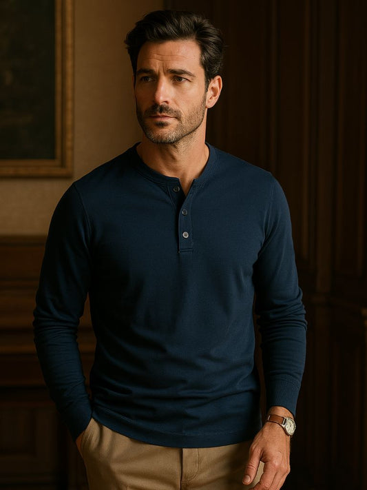 Minimalist Henry Neck Long Sleeve T-Shirt