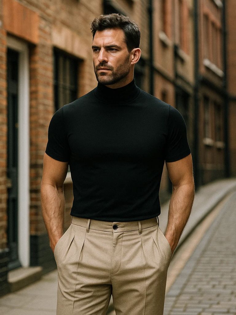 Solid Casual Turtle Neck T-Shirt